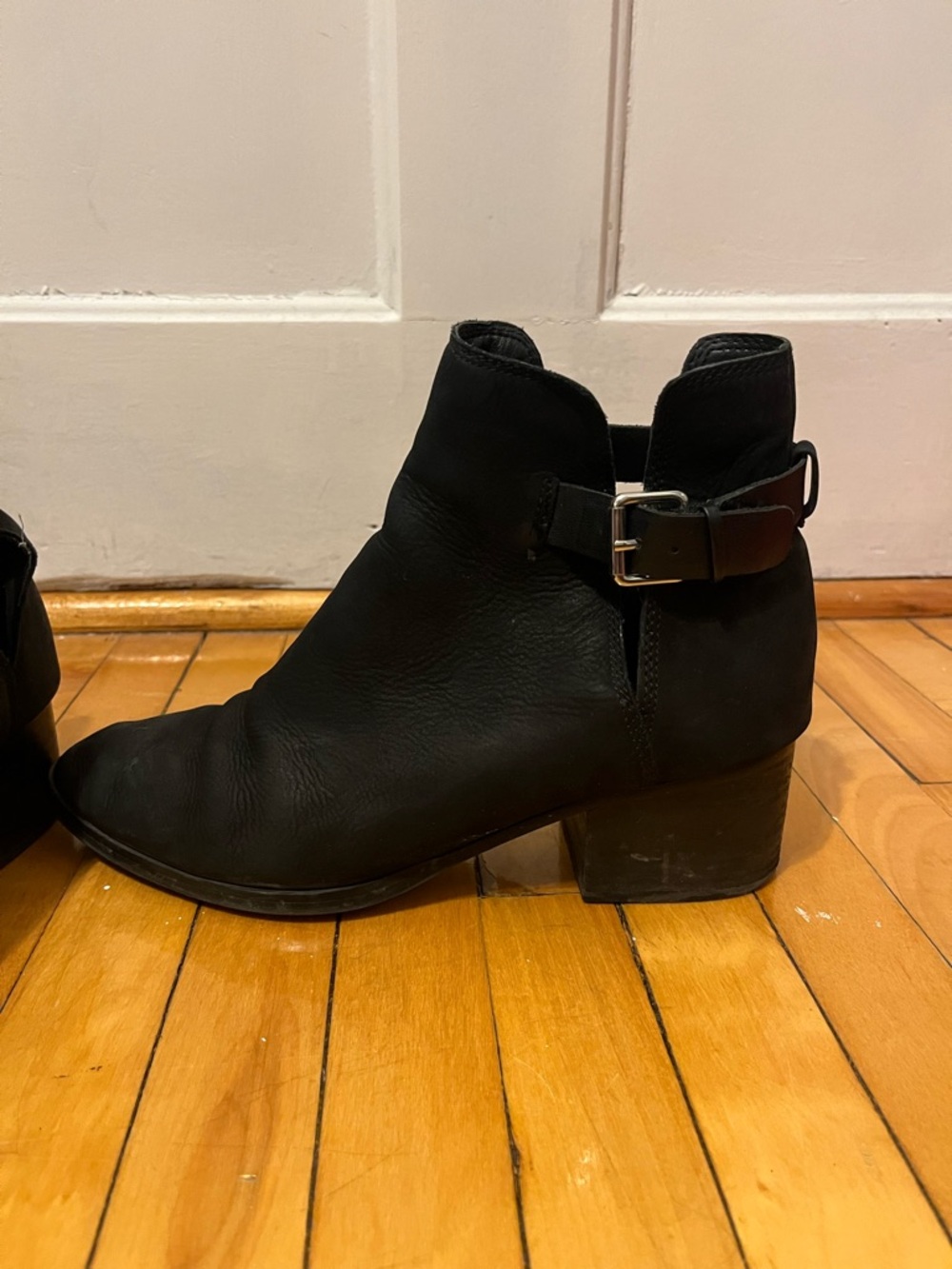 ALDO Classic Black Leather Ankle Boots with Buckle